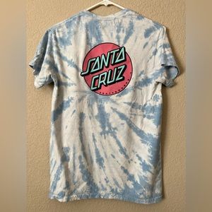 Santa Cruz Skateboards Tie Dye Logo T Shirt Tee Adult Small White Blue